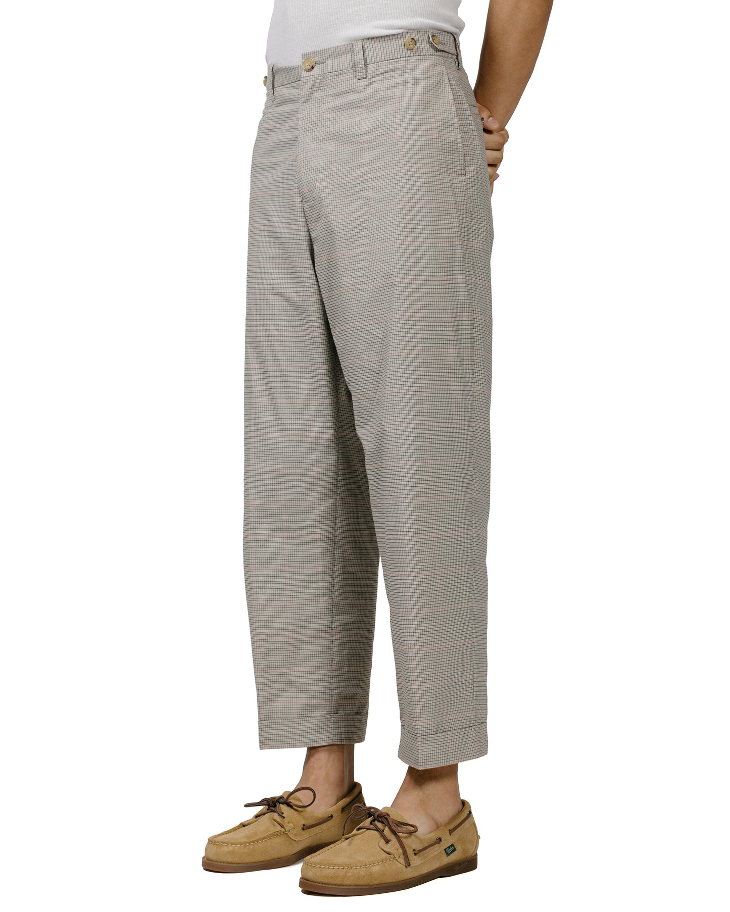 Beams Plus IVY Trousers Wide PE Plaid Beige model front