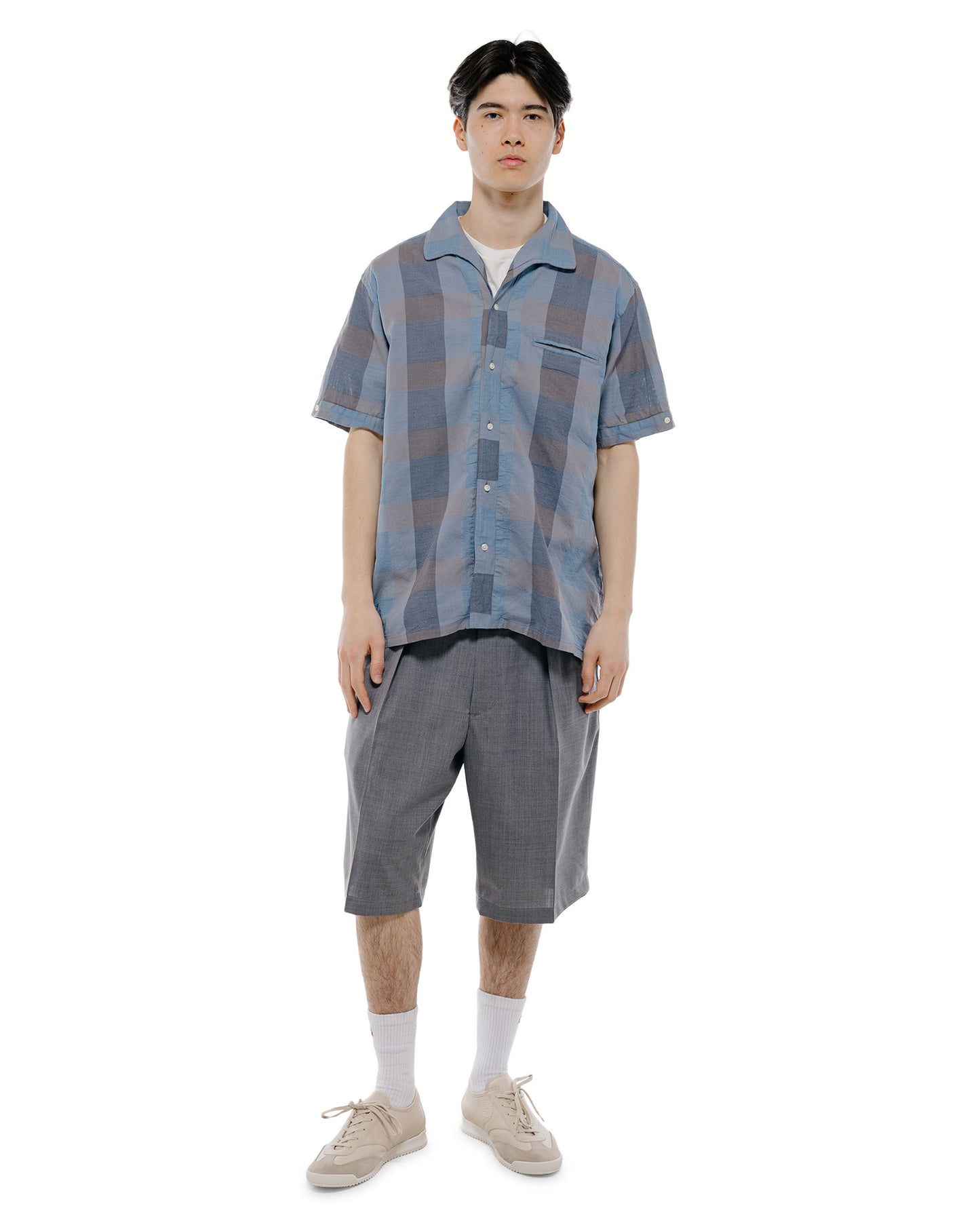 Beams Plus Italian Collar Indigo Panama Weave Plaid