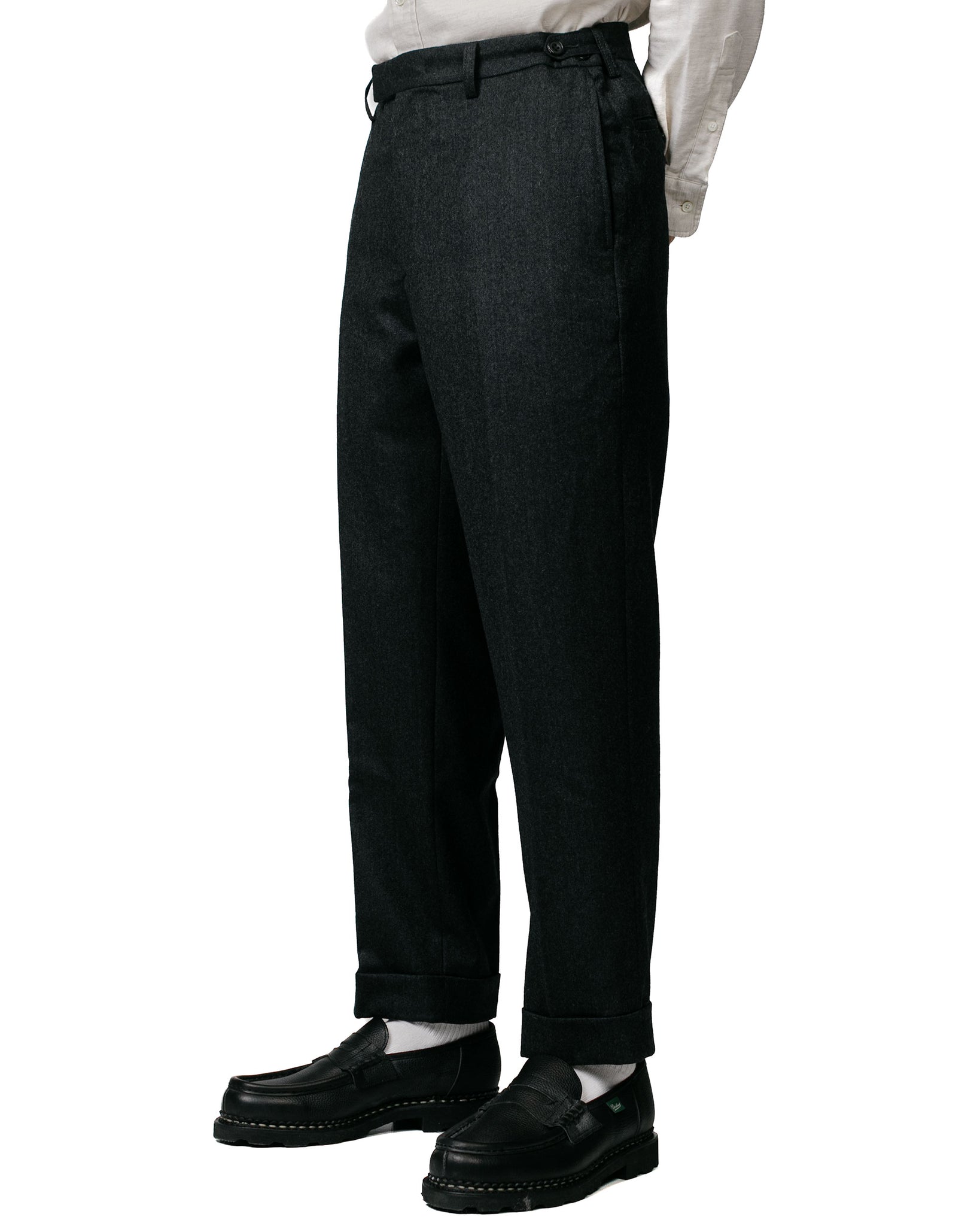 Beams Plus Ivy Trousers Ankle-Cut Flannel Charcoal Grey model front