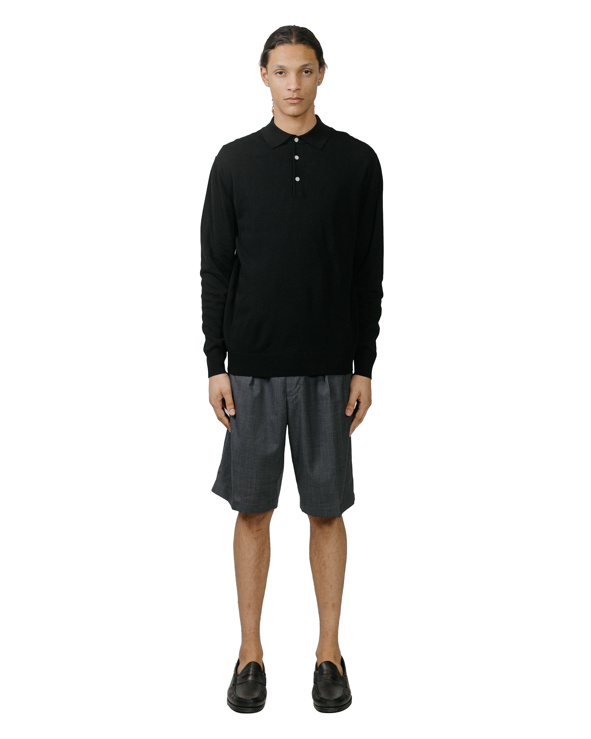 Beams Plus Knit Polo 12G Black model full