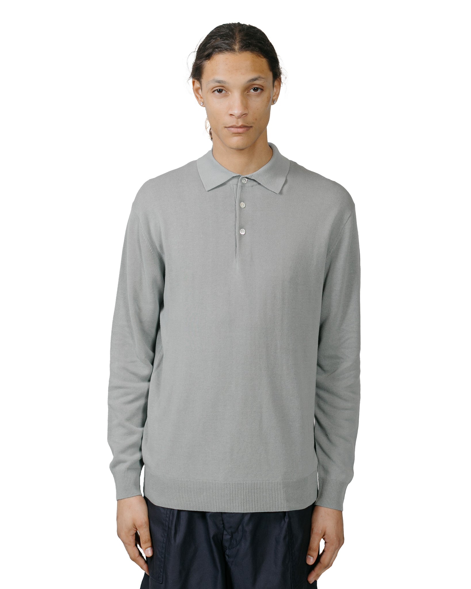 Beams Plus Knit Polo 12G Ice Blue model front