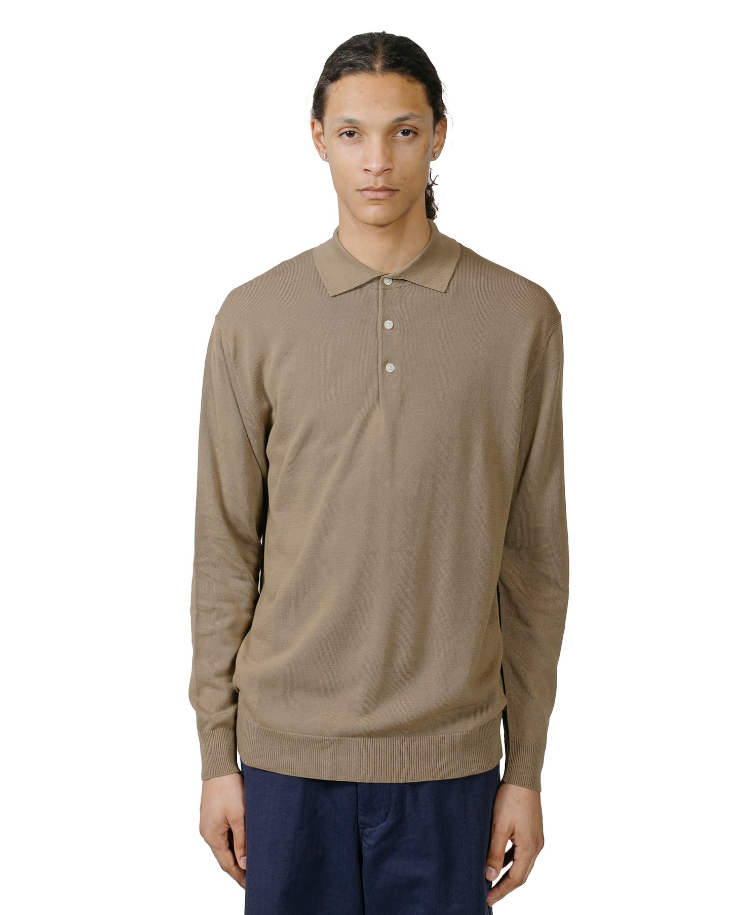 Beams Plus Knit Polo 12G Mocha model front