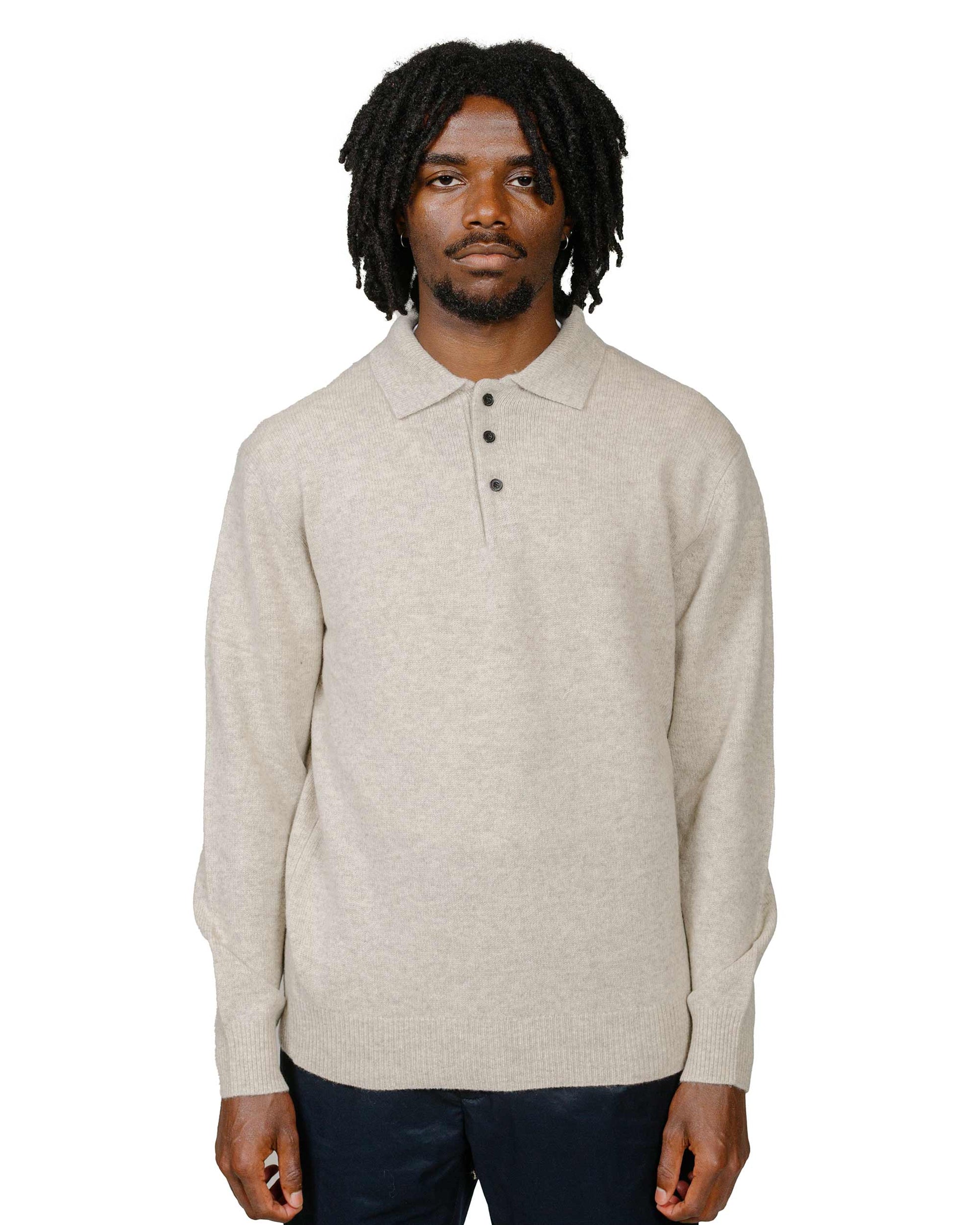 Beams Plus Knit Polo 9G Beige model front