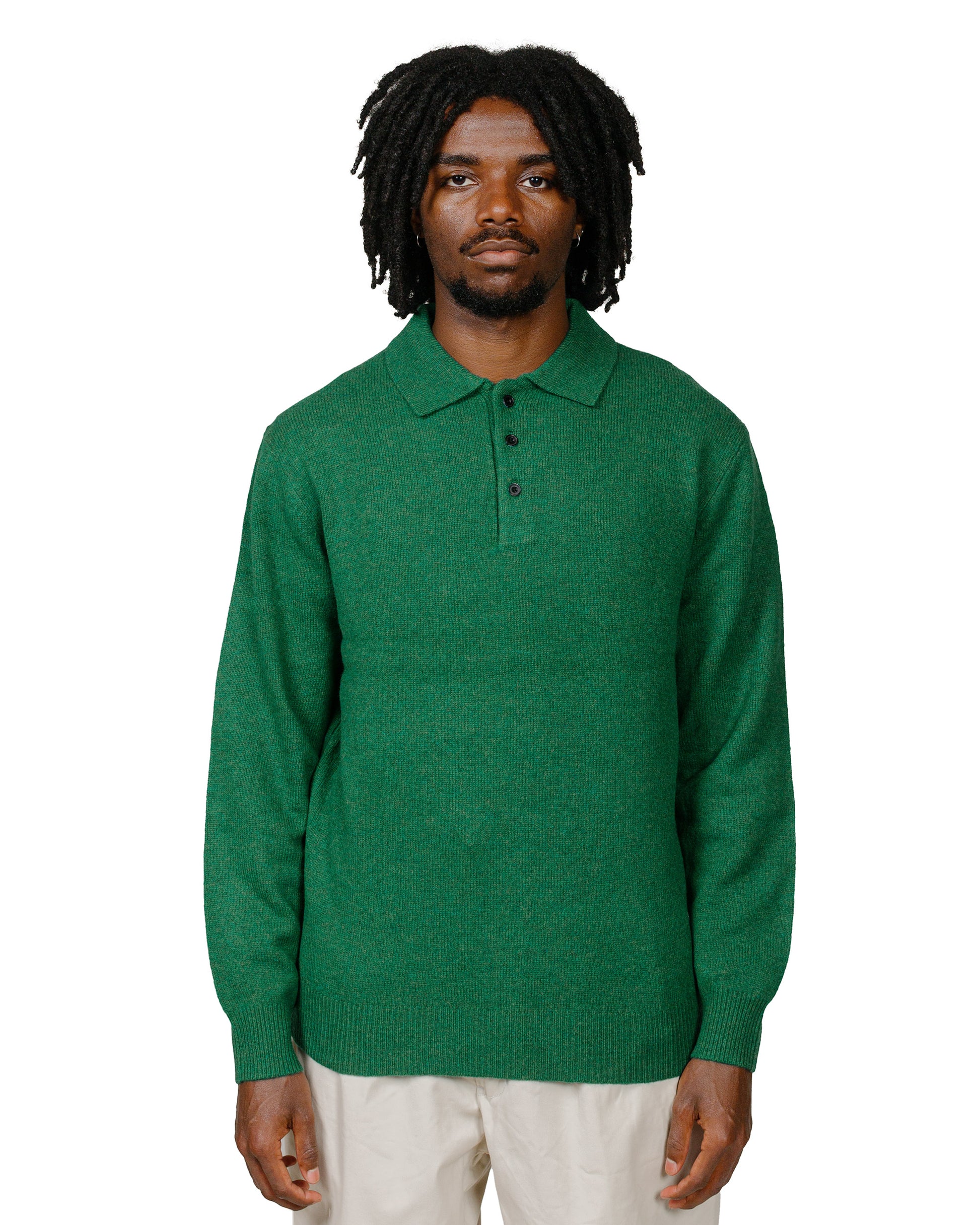 Beams Plus Knit Polo 9G Bright Green model front