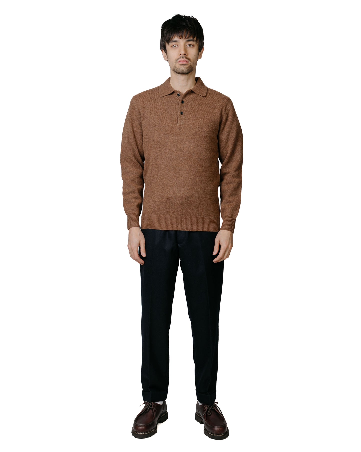 Beams Plus Knit Polo 9G Brown model full