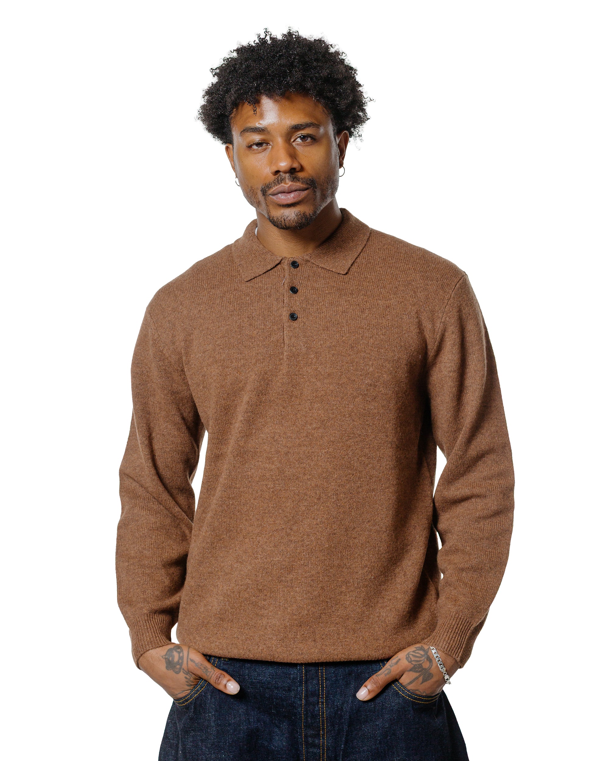 Beams Plus Knit Polo 9G Brown