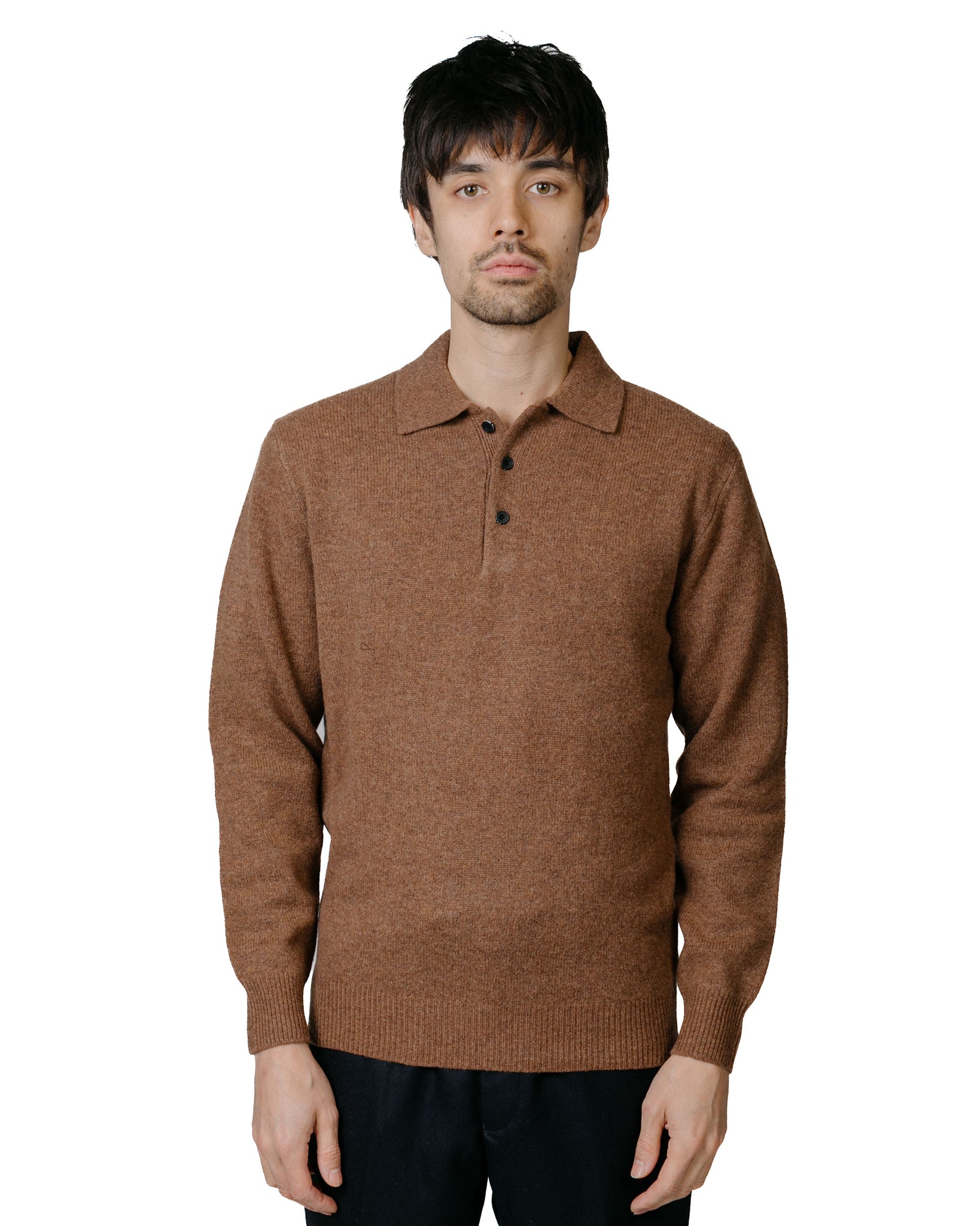 Beams Plus Knit Polo 9G Brown model front