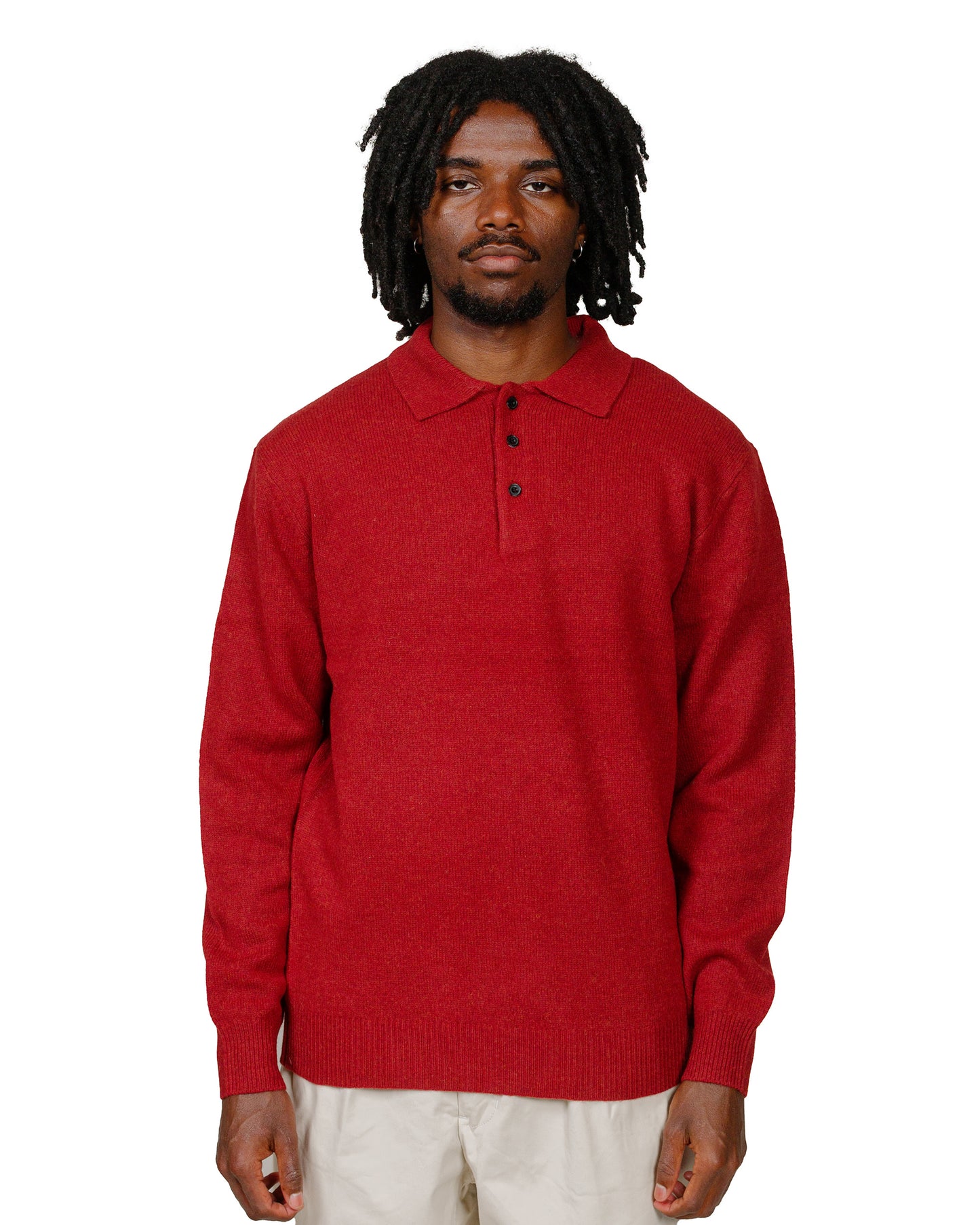 Beams Plus Knit Polo 9G Burgundy model front