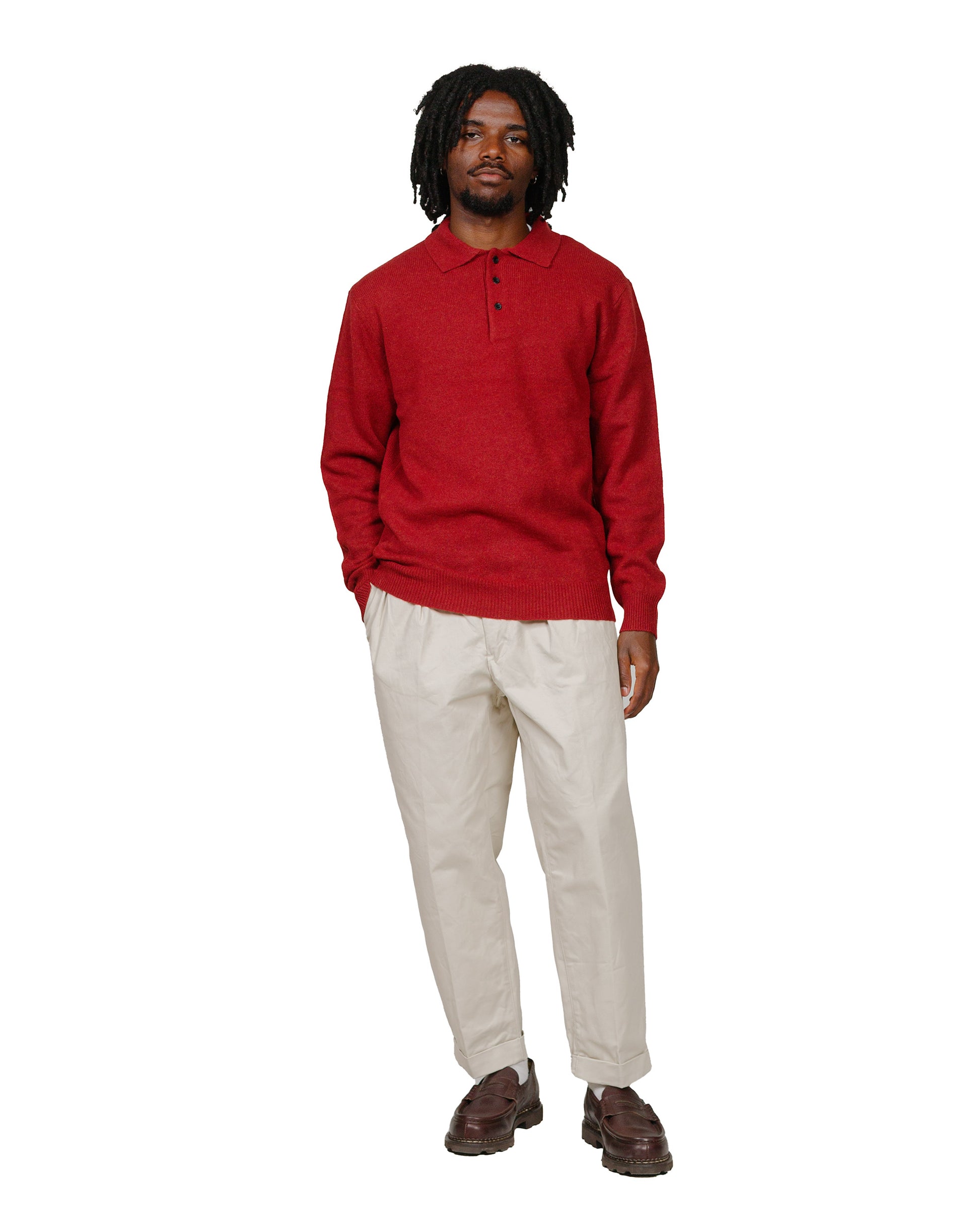 Beams Plus Knit Polo 9G Burgundy model full