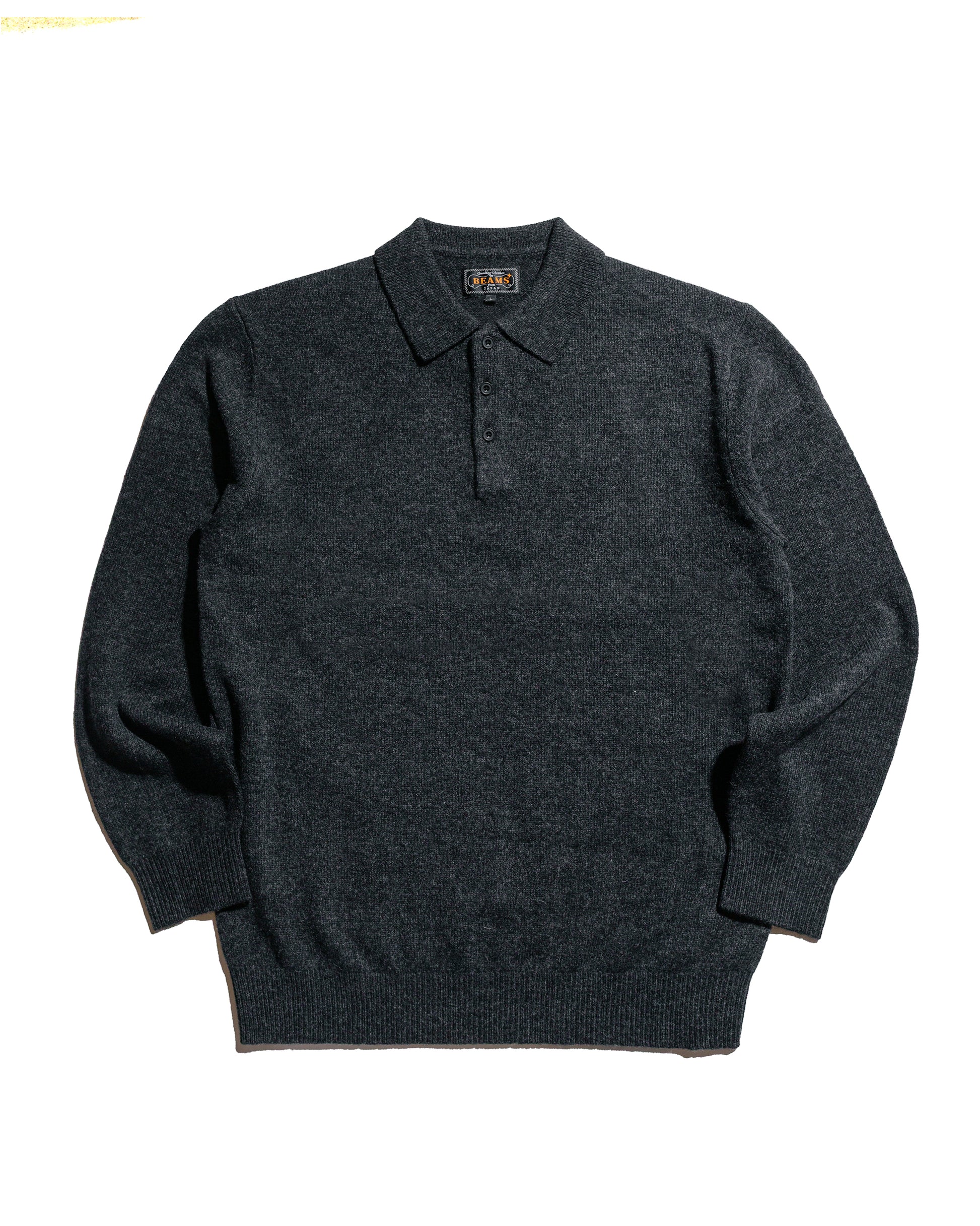 Beams Plus Knit Polo 9G Charcoal Grey