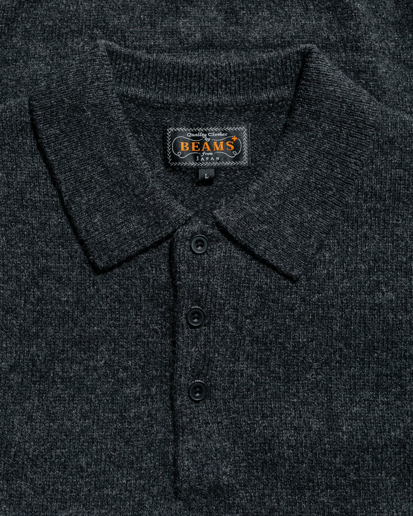 Beams Plus Knit Polo 9G Charcoal Grey
