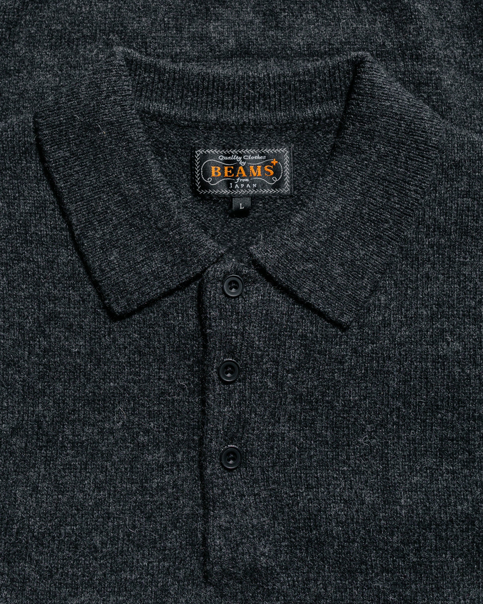 Beams Plus Knit Polo 9G Charcoal Grey
