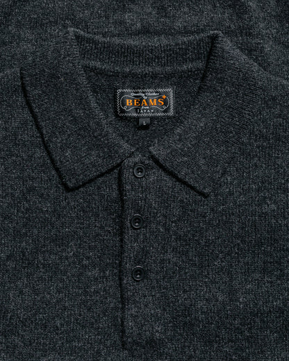Beams Plus Knit Polo 9G Charcoal Grey