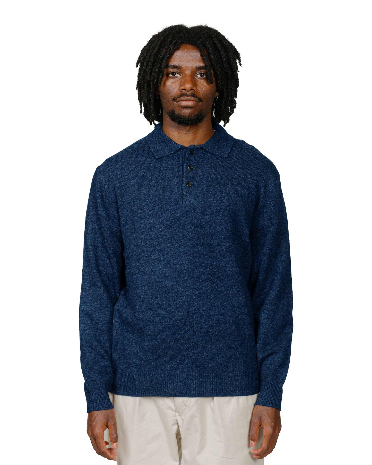 Beams Plus Knit Polo 9G Navy model front