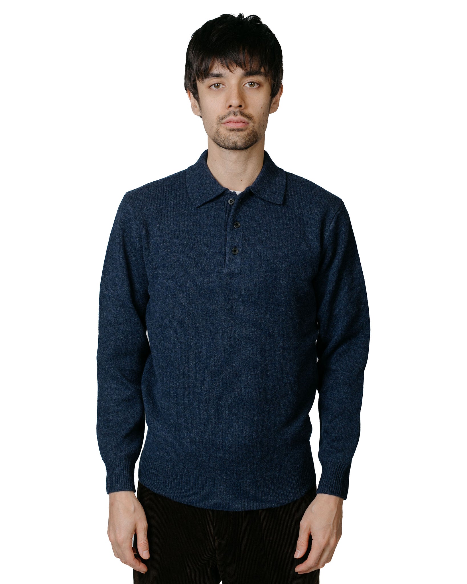 Beams Plus Knit Polo 9G Navy model front
