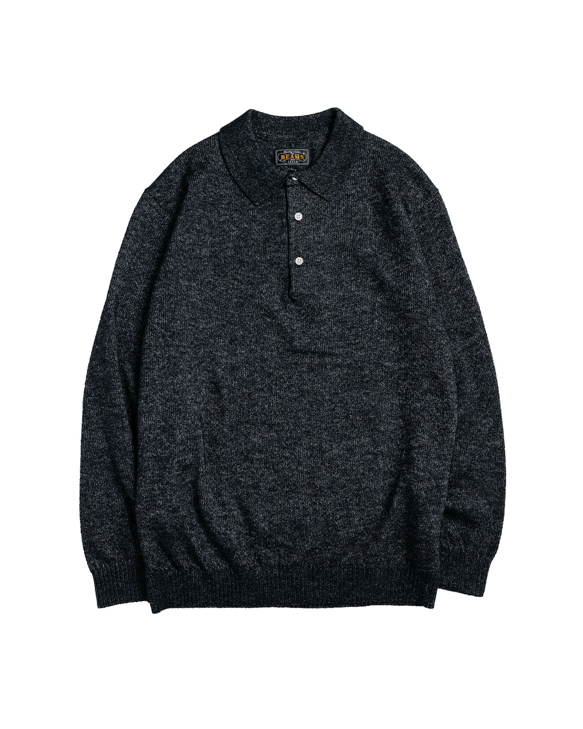 Beams Plus Knit Polo 9G Wool Silk Shaggy Black
