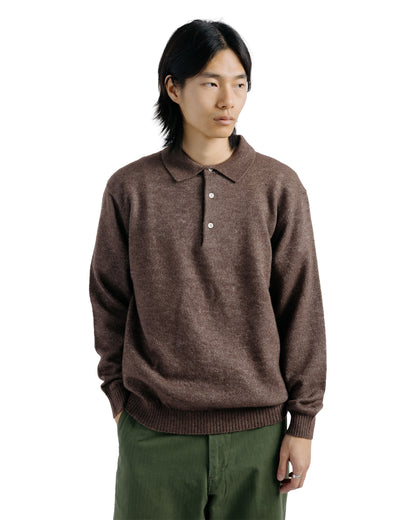Beams Plus Knit Polo 9G Wool Silk Shaggy Dark Brown
