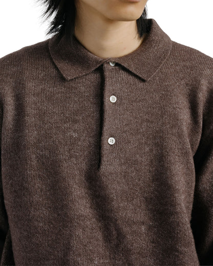 Beams Plus Knit Polo 9G Wool Silk Shaggy Dark Brown