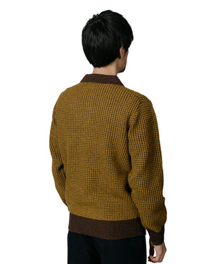 Beams Plus Knit Polo Crochet-Like BrownMustard model back