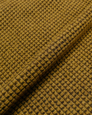 Beams Plus Knit Polo Crochet-Like BrownMustard fabric