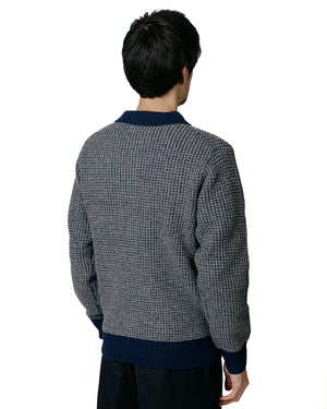 Beams Plus Knit Polo Crochet-Like NavyGrey model back