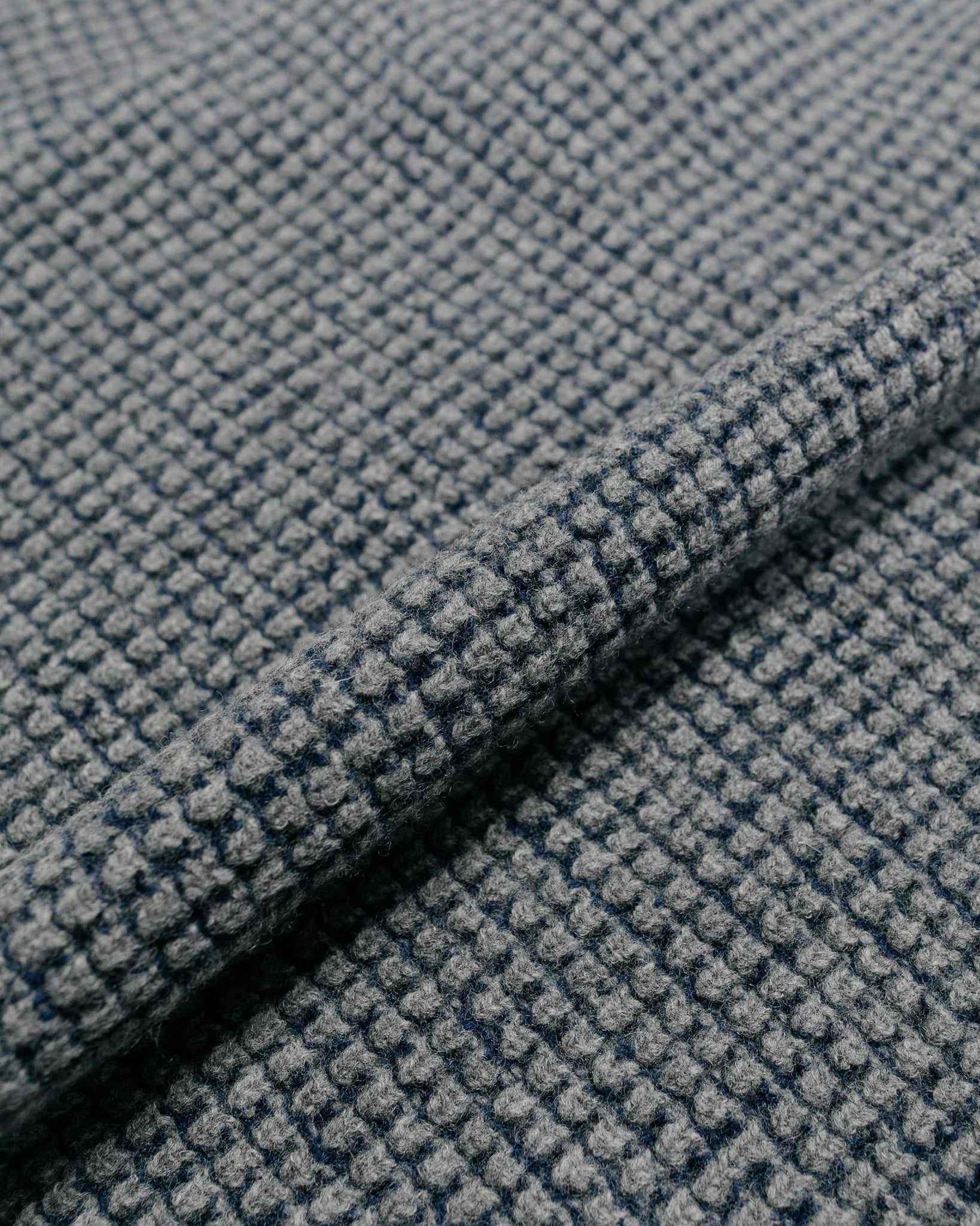 Beams Plus Knit Polo Crochet-Like NavyGrey fabric