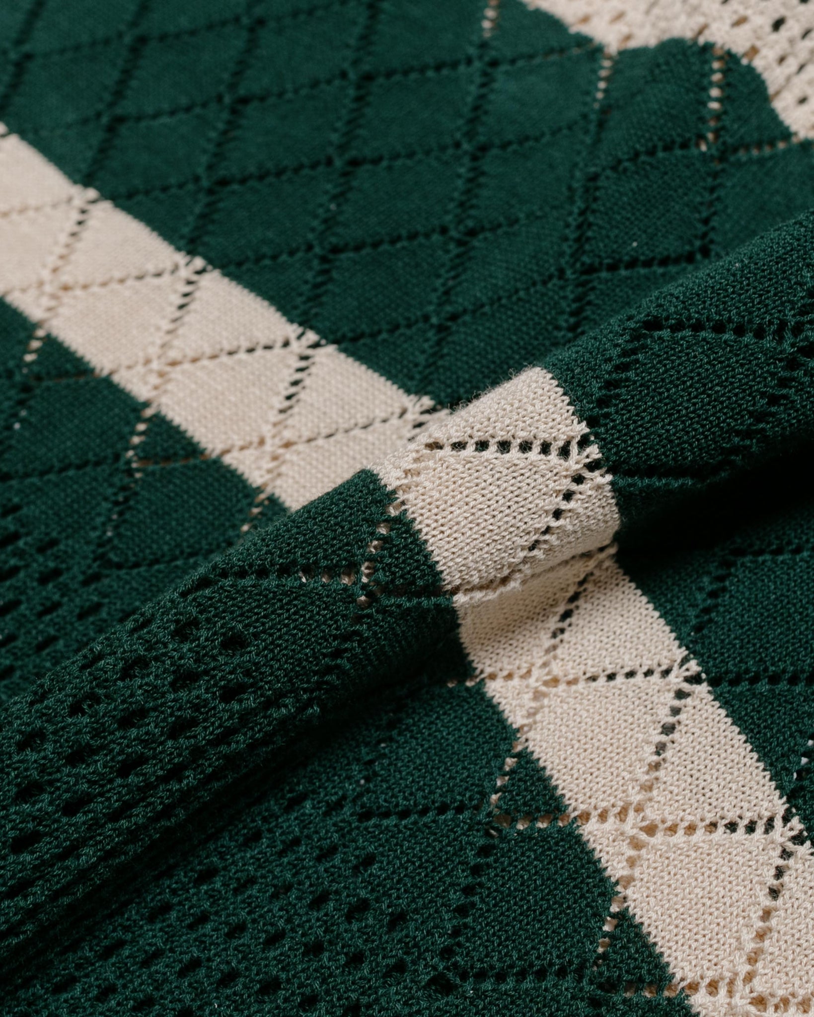 Beams Plus Knit Polo Mesh Stripe Green fabric