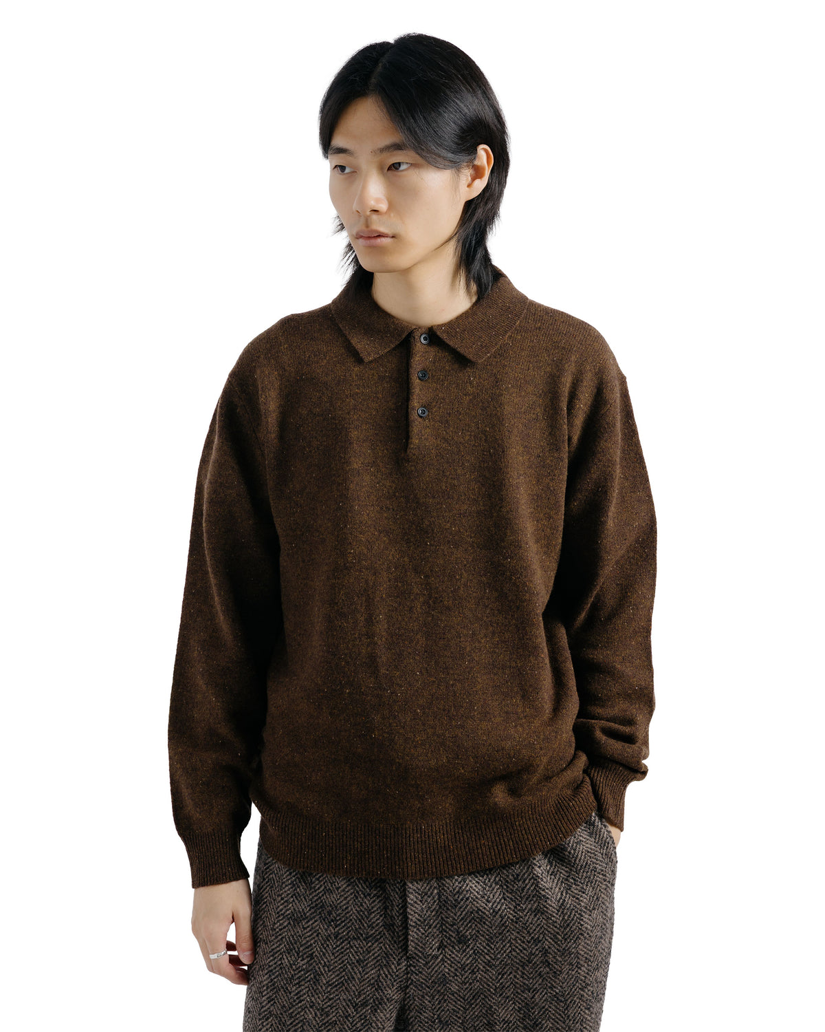 Beams Plus Knit Polo Nep 9G Brown