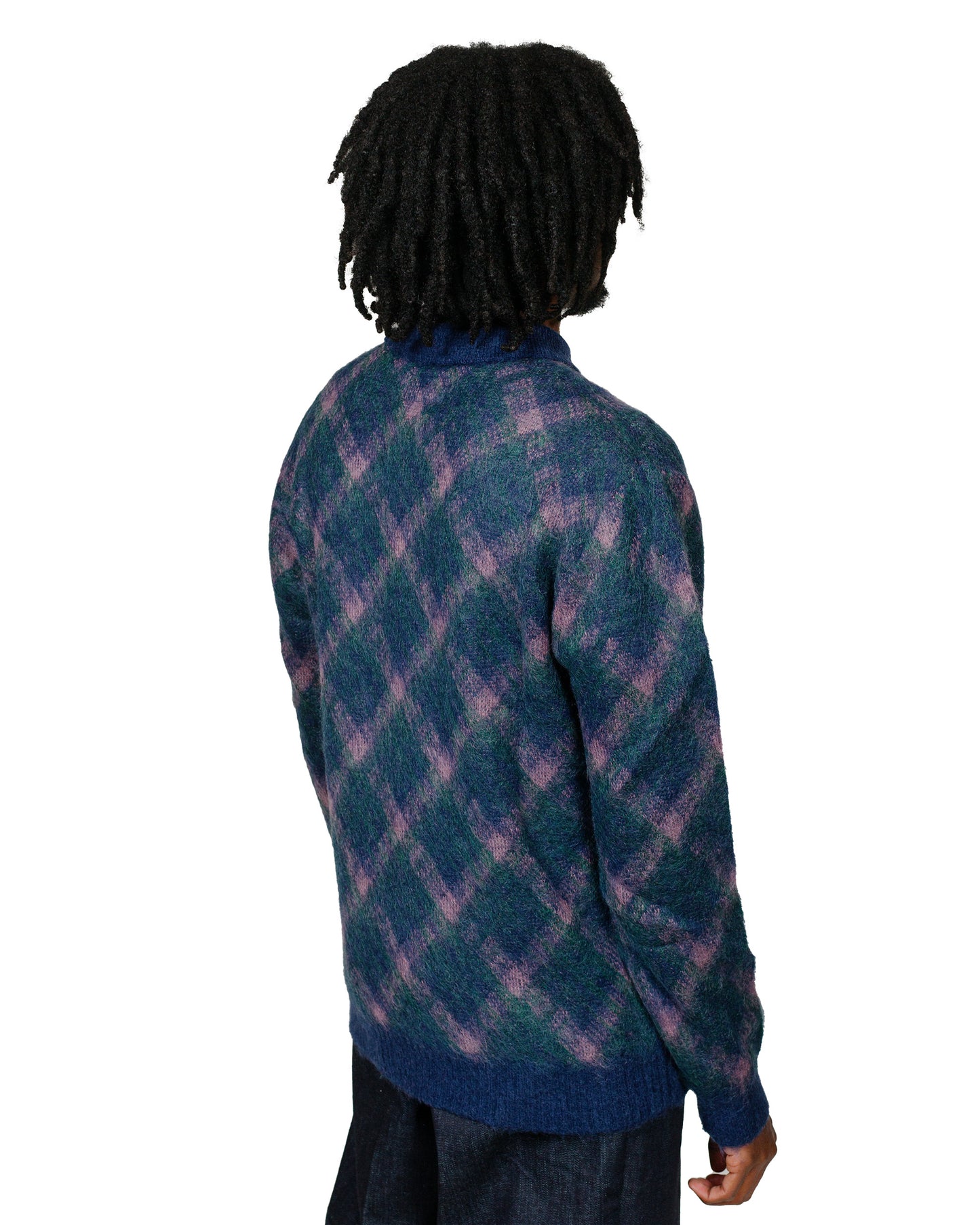 Beams Plus Knit Polo Plaid Navy model back