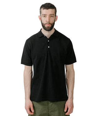 Beams Plus Knit Polo Solid 12G Black model front