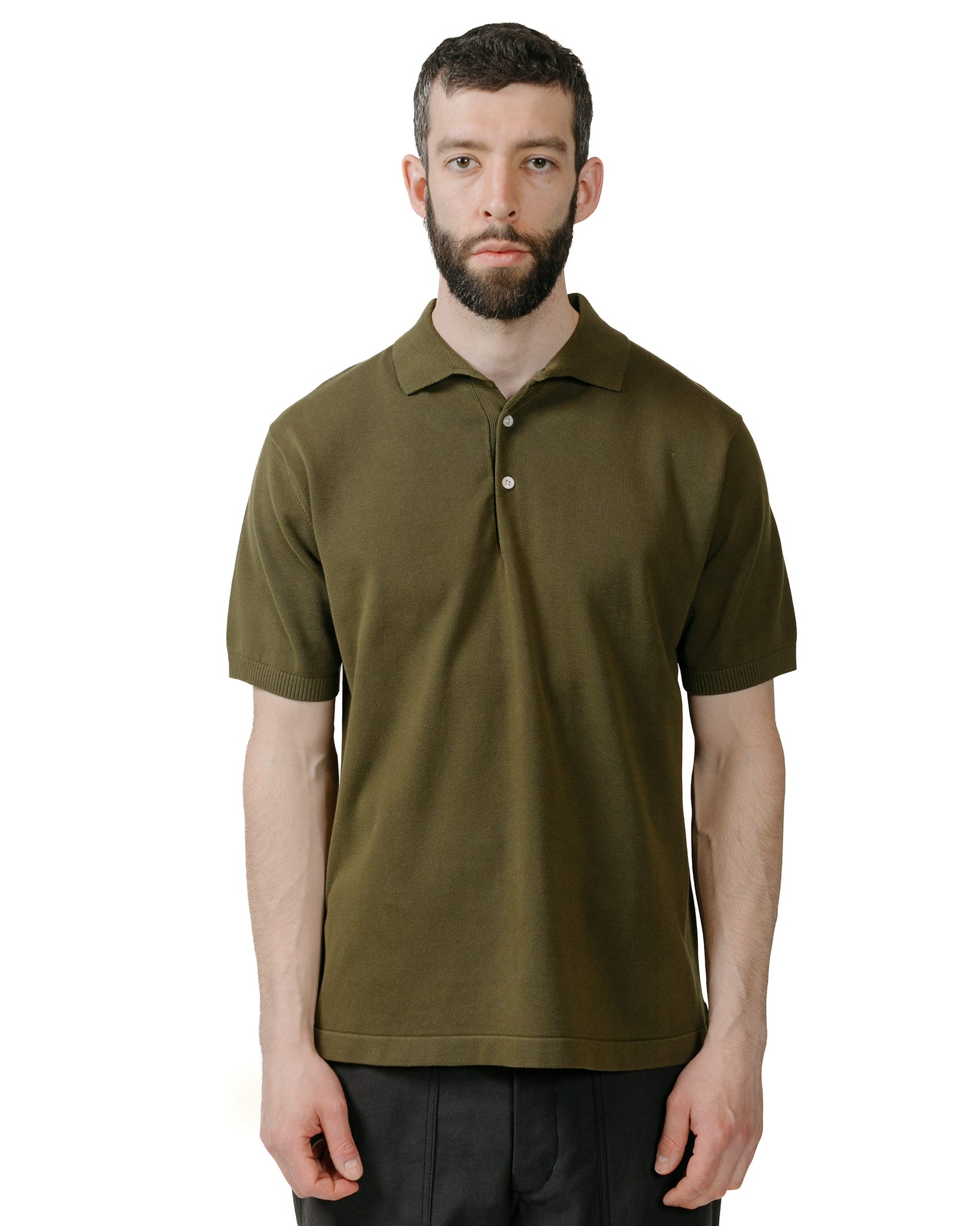 Beams Plus Knit Polo Solid 12G Green model front