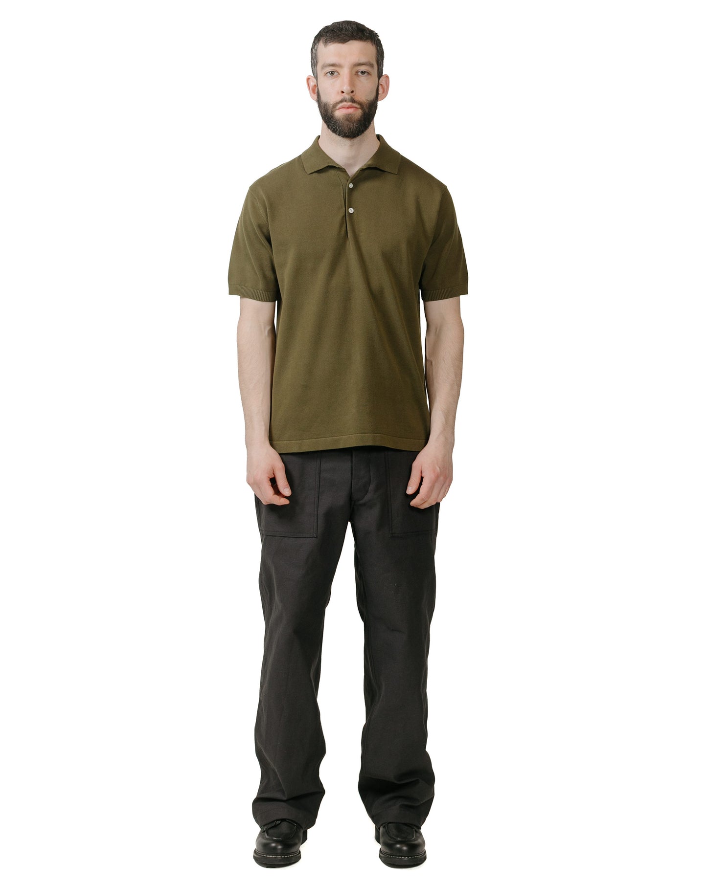 Beams Plus Knit Polo Solid 12G Green model full