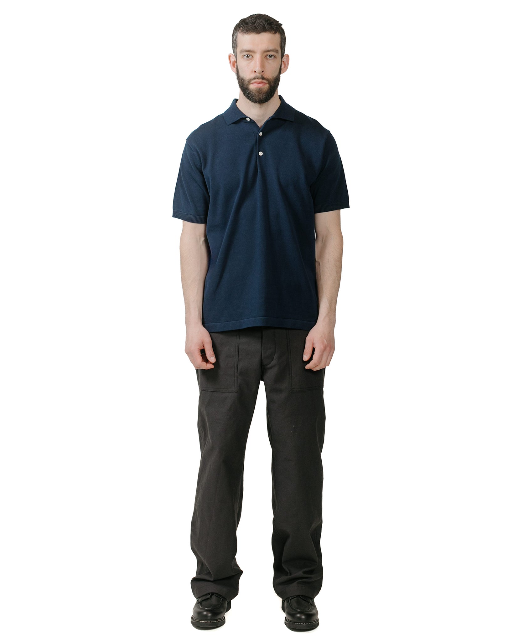 Beams Plus Knit Polo Solid 12G Navy model full