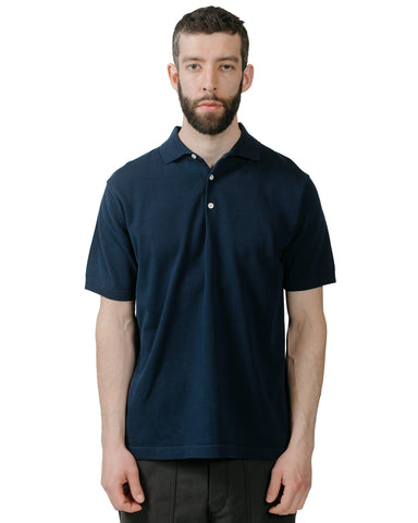Beams Plus Knit Polo Solid 12G Navy