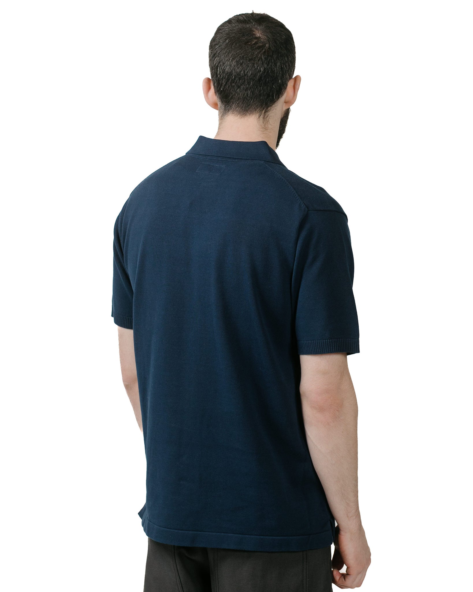 Beams Plus Knit Polo Solid 12G Navy model back