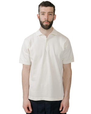 Beams Plus Knit Polo Solid 12G White model front