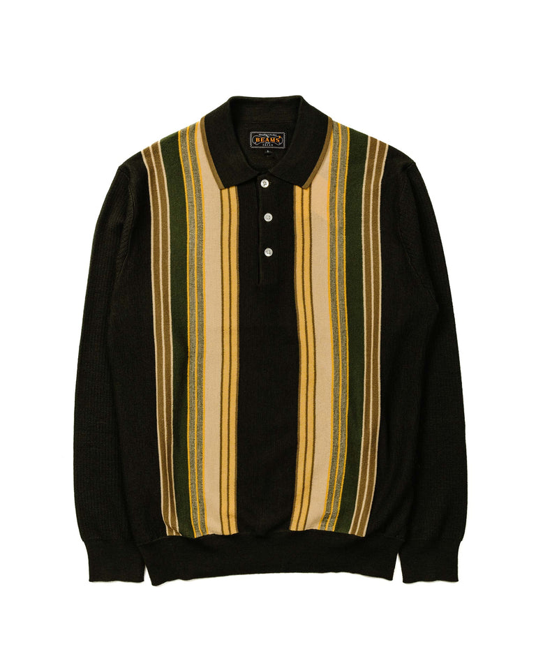 Beams Plus Knit Polo Stripe Dark Green