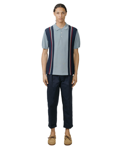 Beams Plus Knit Polo Stripe Sax model full