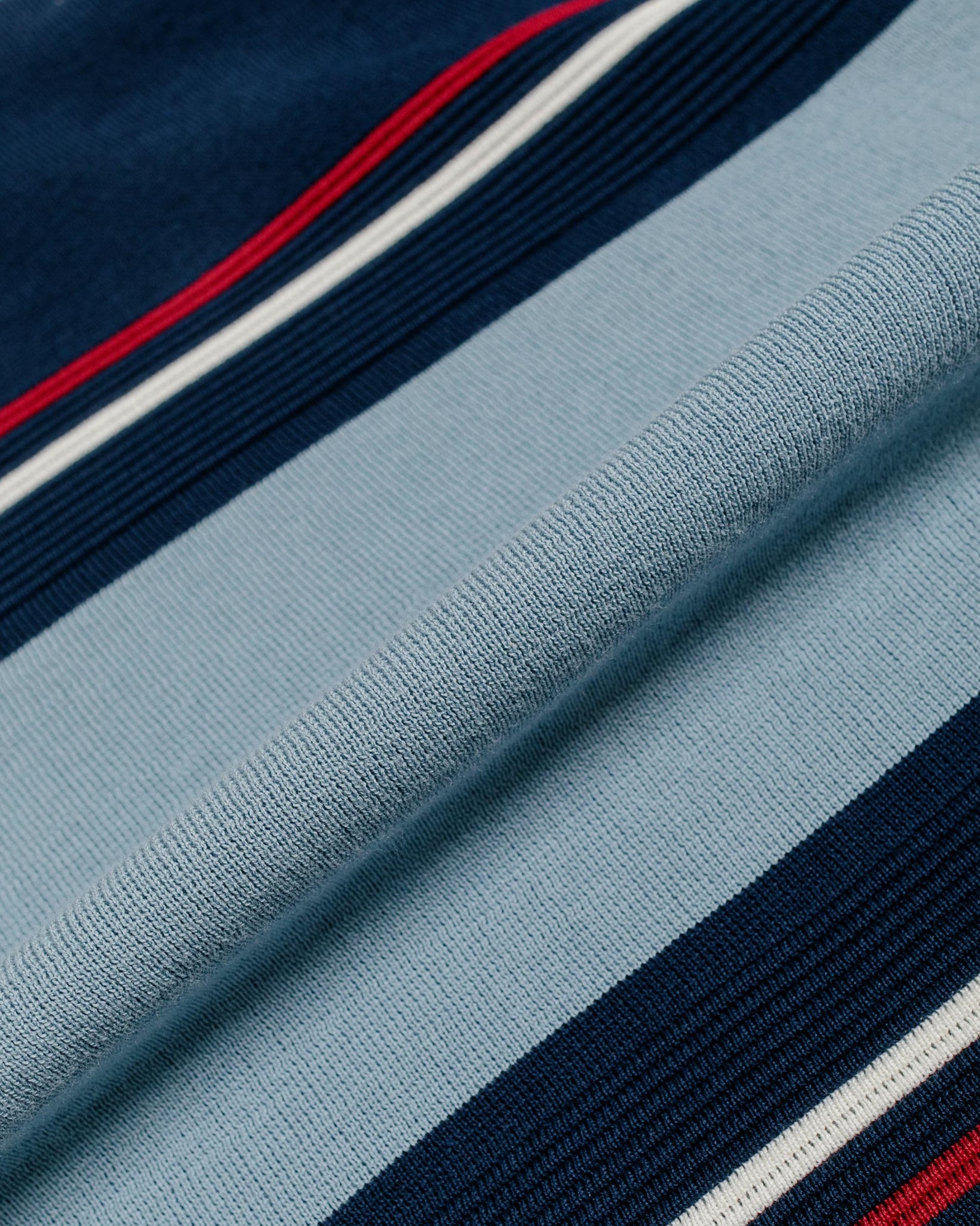 Beams Plus Knit Polo Stripe Sax fabric