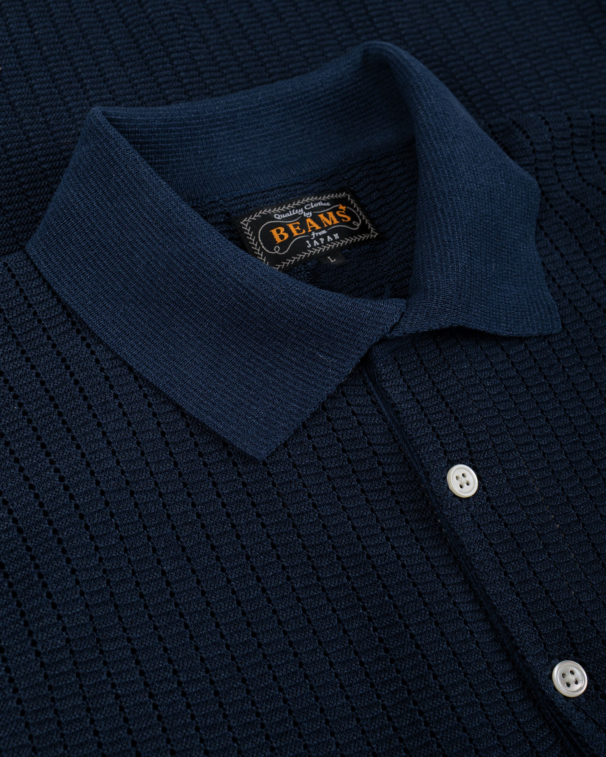 Beams Plus Knit Polo 'Washi' 2 Tone Navy