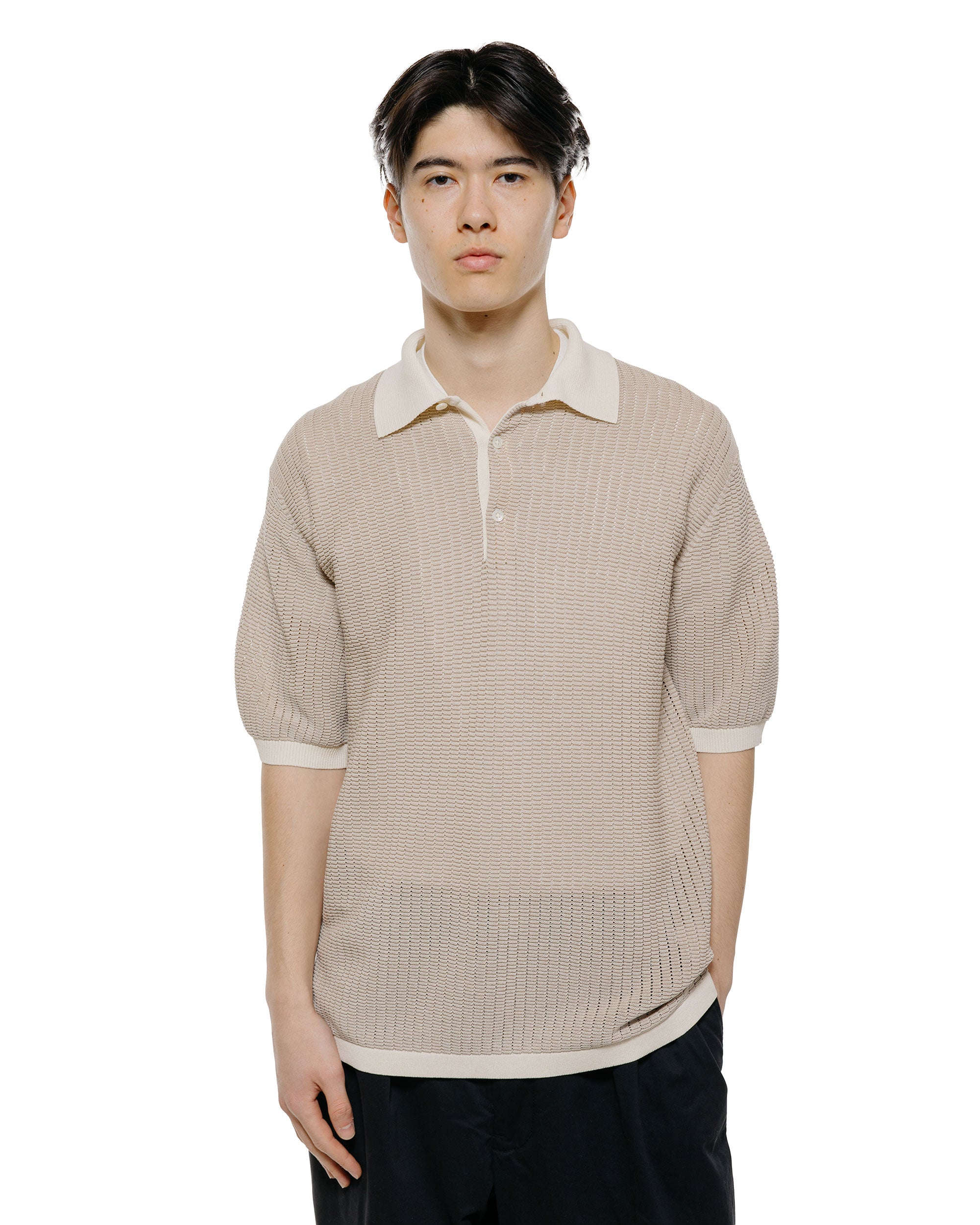 Beams Plus Knit Polo 'Washi' 2 Tone Off White