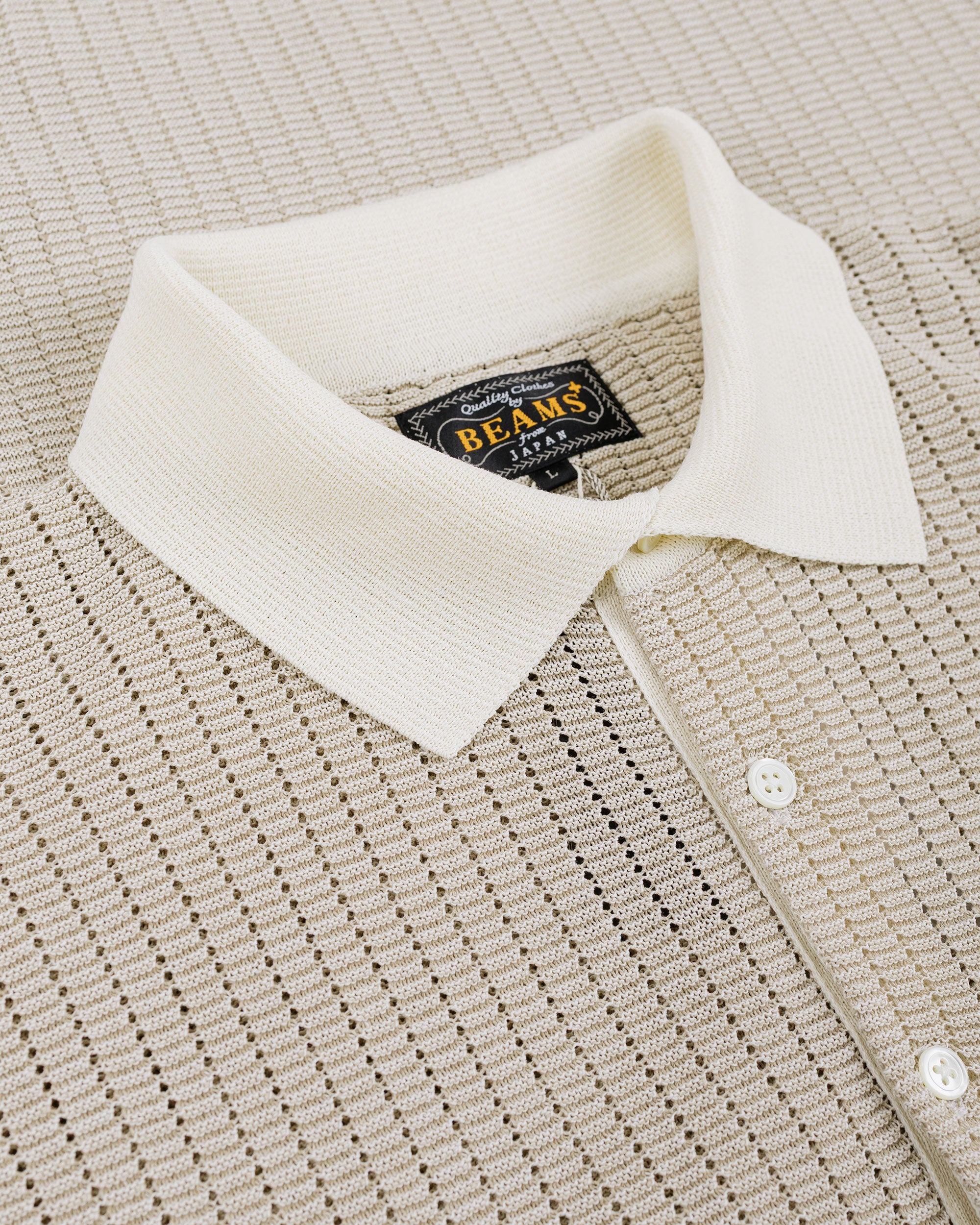 Beams Plus Knit Polo 'Washi' 2 Tone Off White