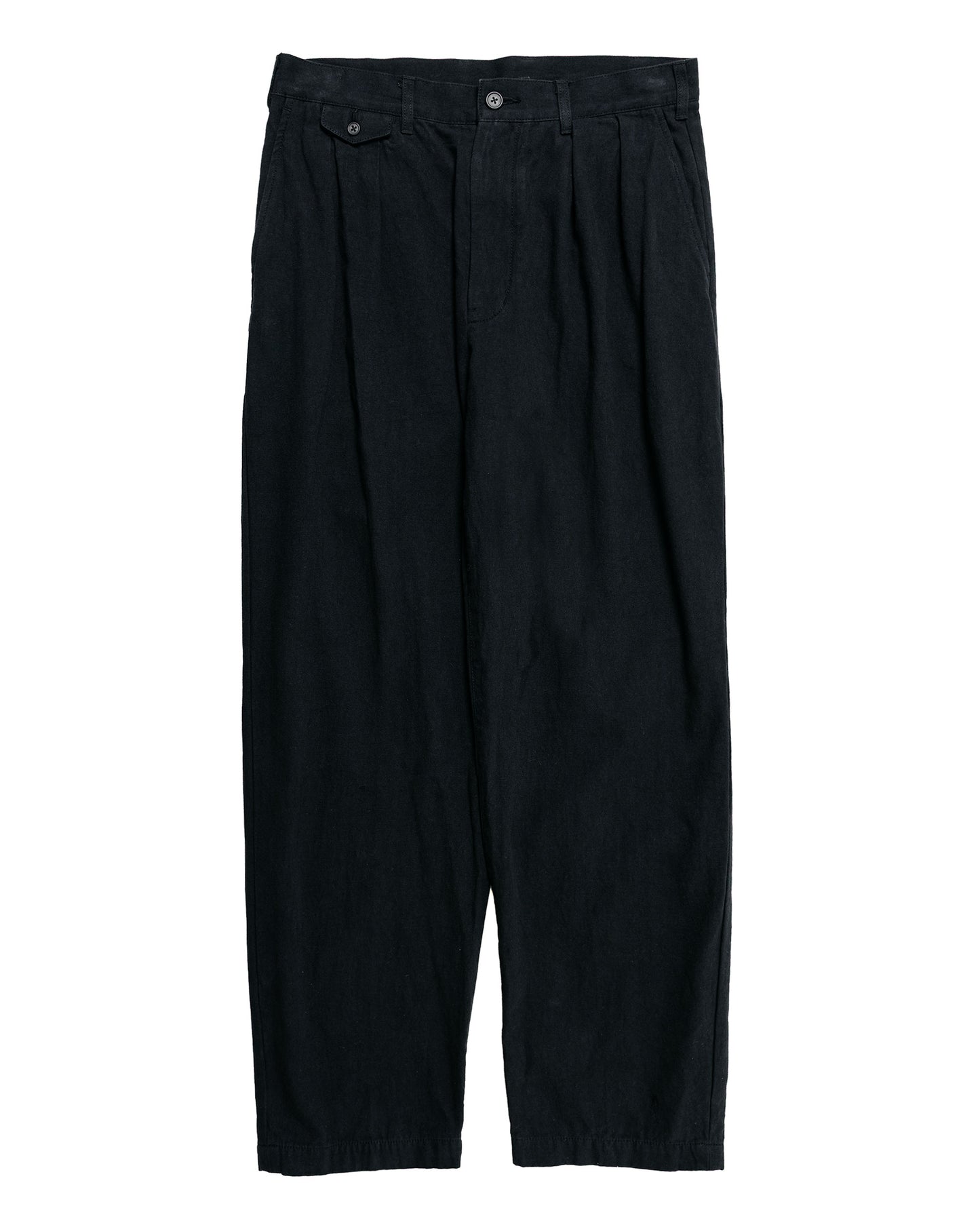 Beams Plus Lost & Found 2Pleats Trousers Cotton Linen Black