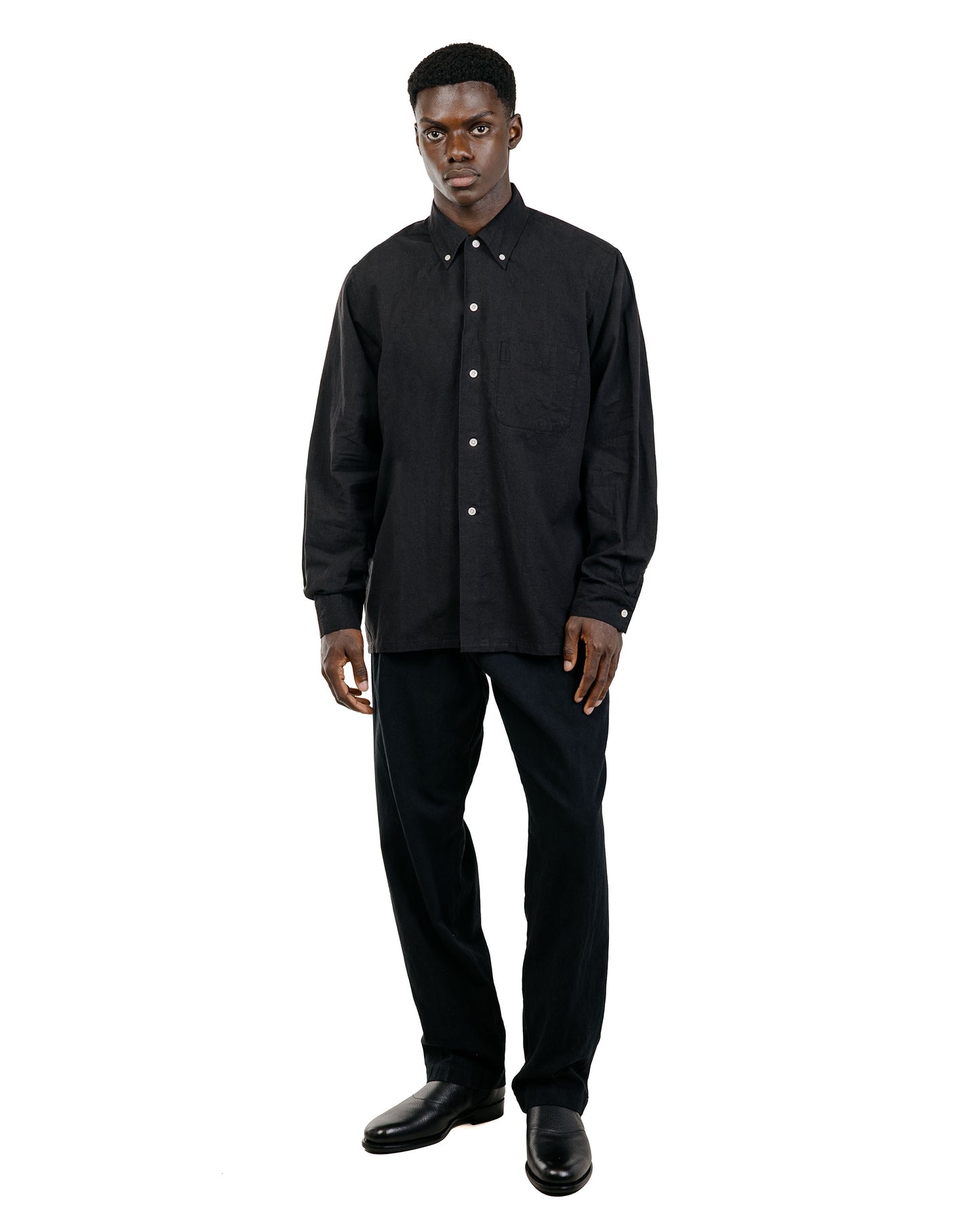 Beams Plus Lost & Found 2Pleats Trousers Cotton Linen Black