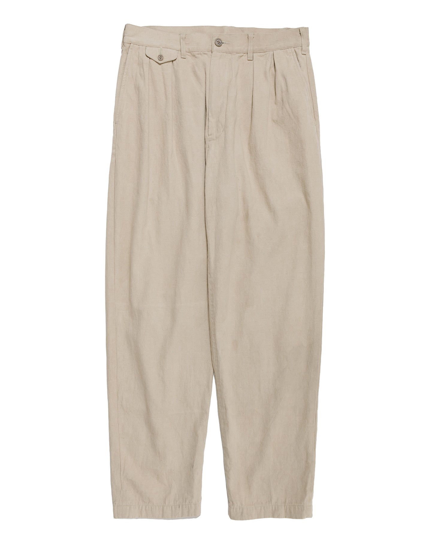 Beams Plus Lost & Found 2Pleats Trousers Cotton Linen Khaki