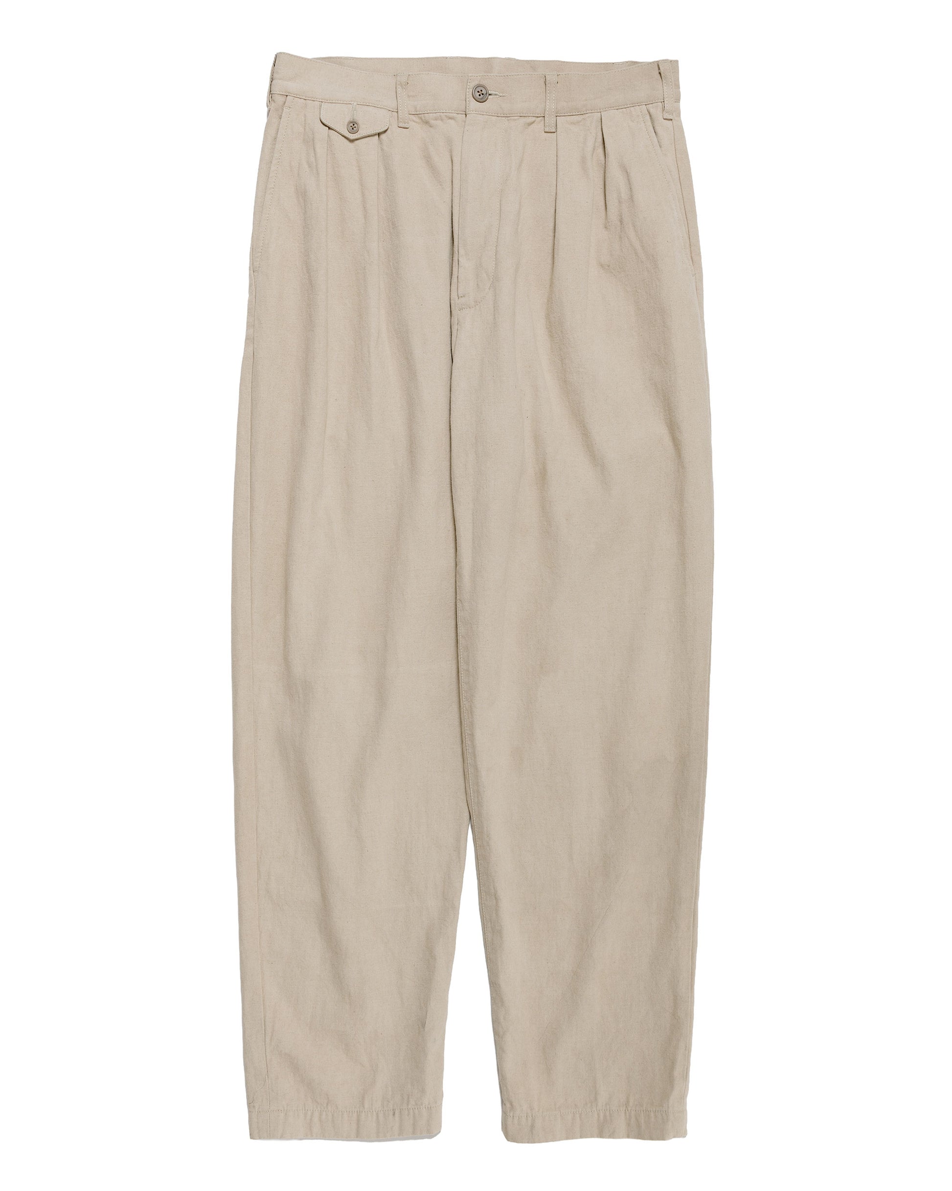 Beams Plus Lost & Found 2Pleats Trousers Cotton Linen Khaki