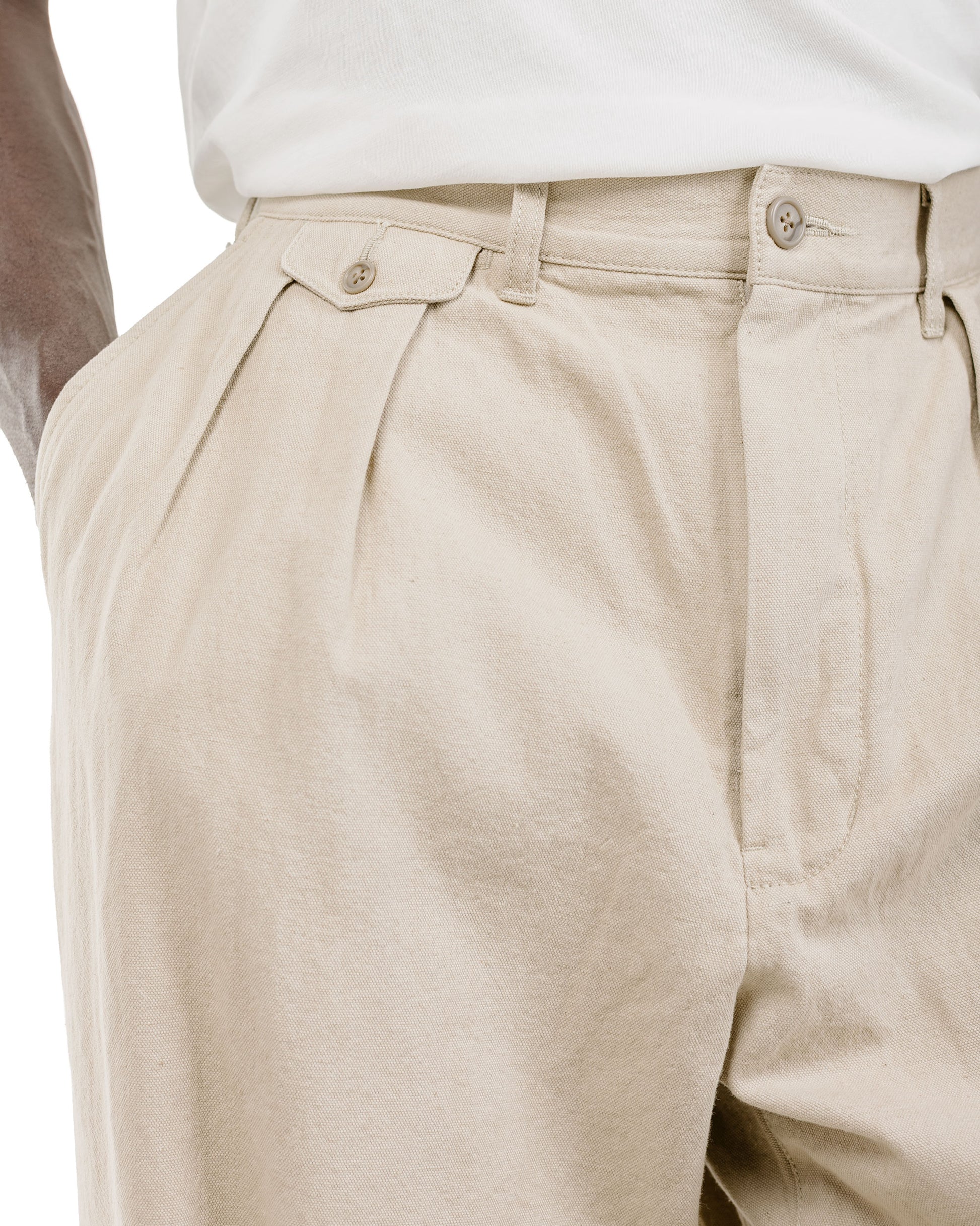 Beams Plus Lost & Found 2Pleats Trousers Cotton Linen Khaki