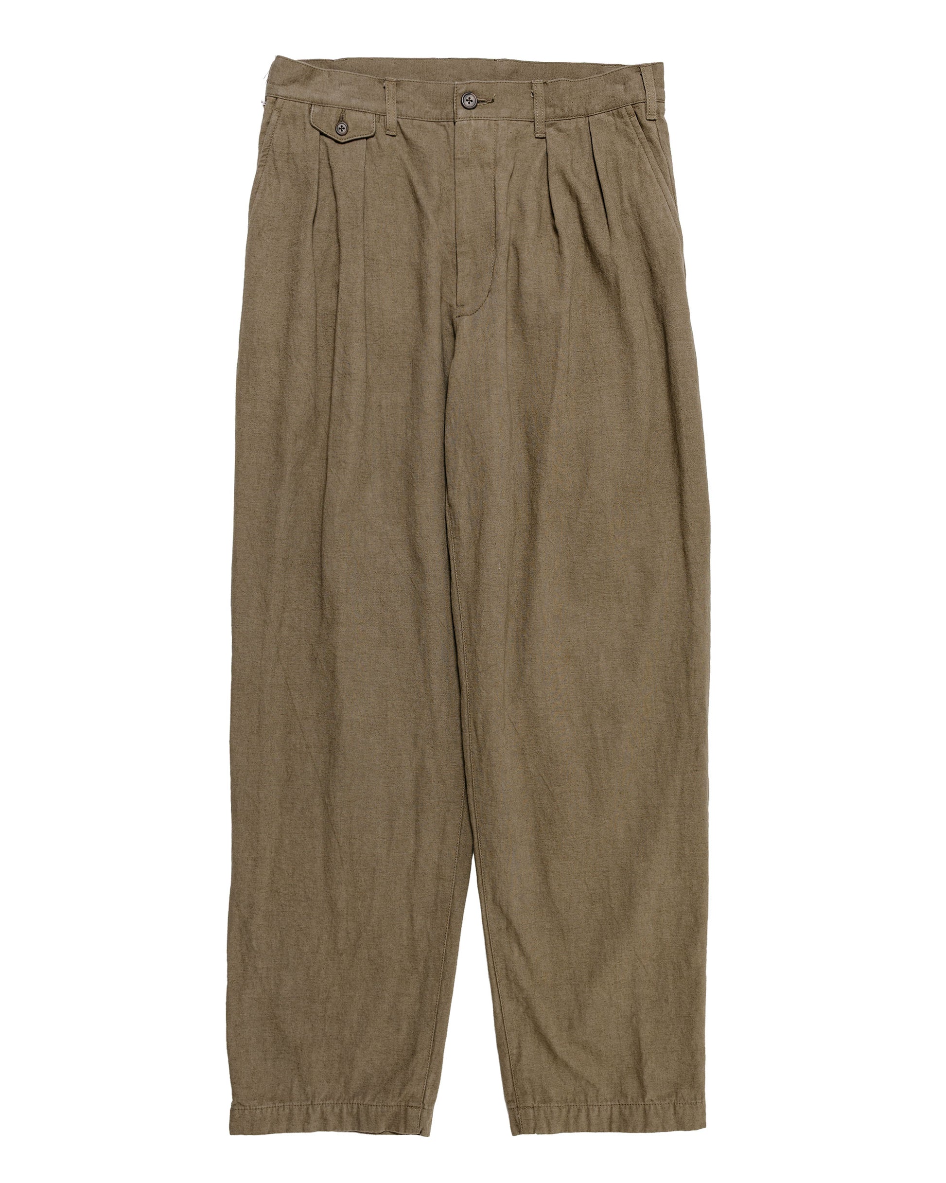 Beams Plus Lost & Found 2Pleats Trousers Cotton Linen Olive