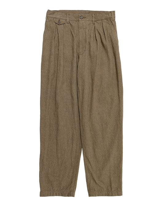 Beams Plus Lost & Found 2Pleats Trousers Cotton Linen Olive
