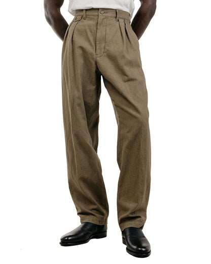 Beams Plus Lost & Found 2Pleats Trousers Cotton Linen Olive